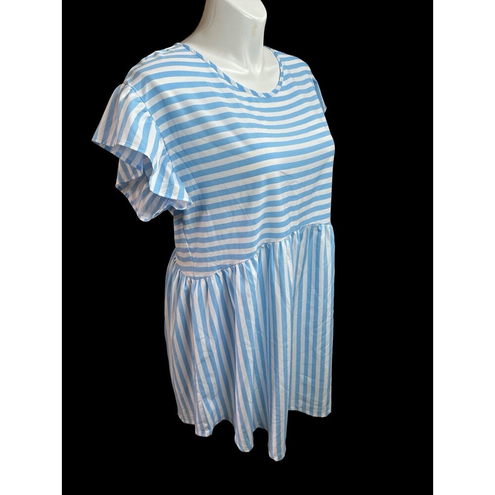 SHEIN curve White and Blue striped Dress 1XL